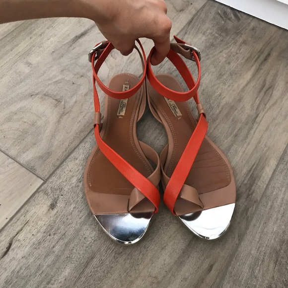 Zara flat sandals- orange/tan- silver tip- size 37 - Picture 1 of 7